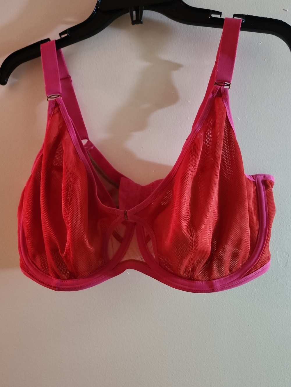 Elomi Kintai Women's Red With Hot Pink Mesh Underwire Plunge Bra